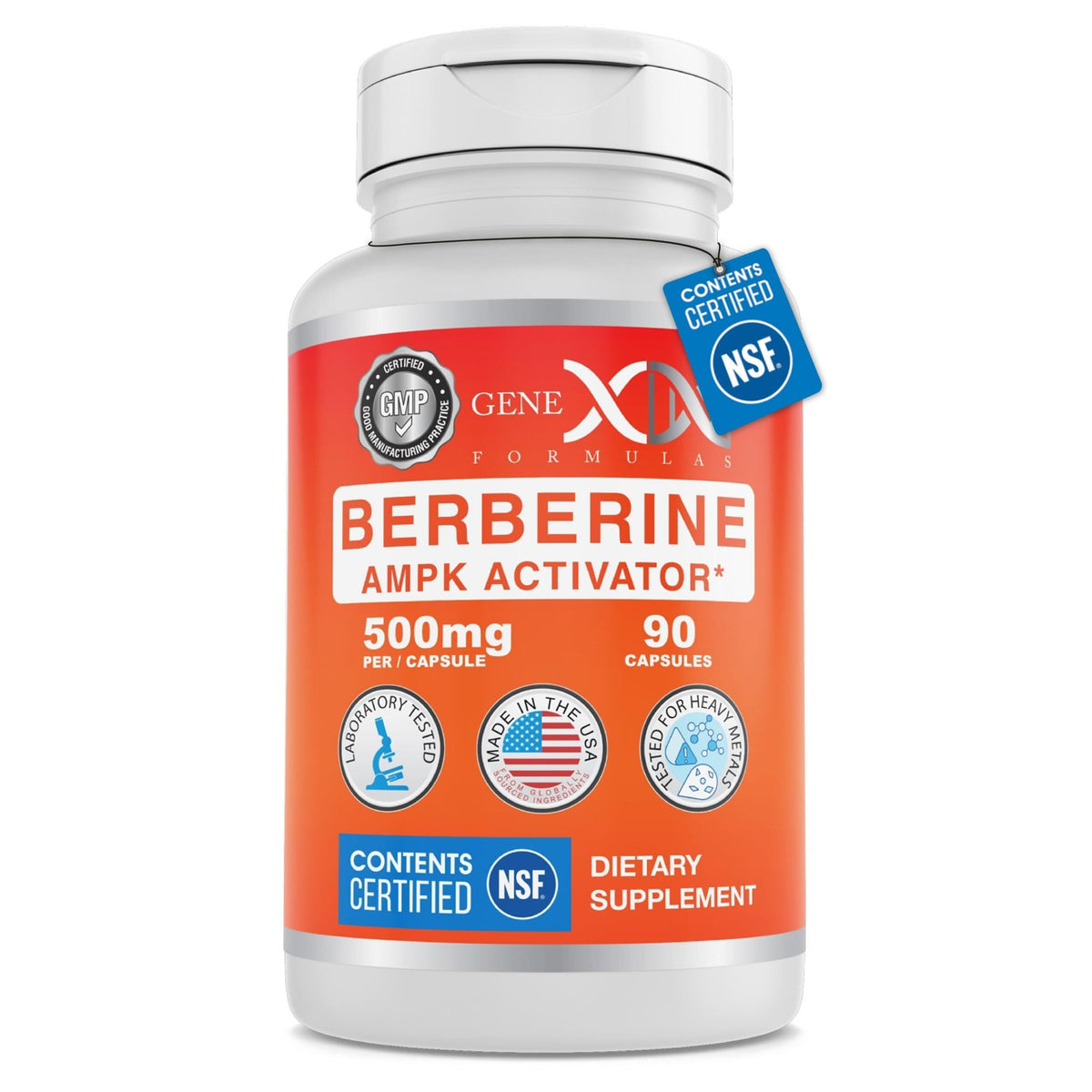 Genex Berberine HCl 500mg bottle front view highlighting capsule dosage and brand