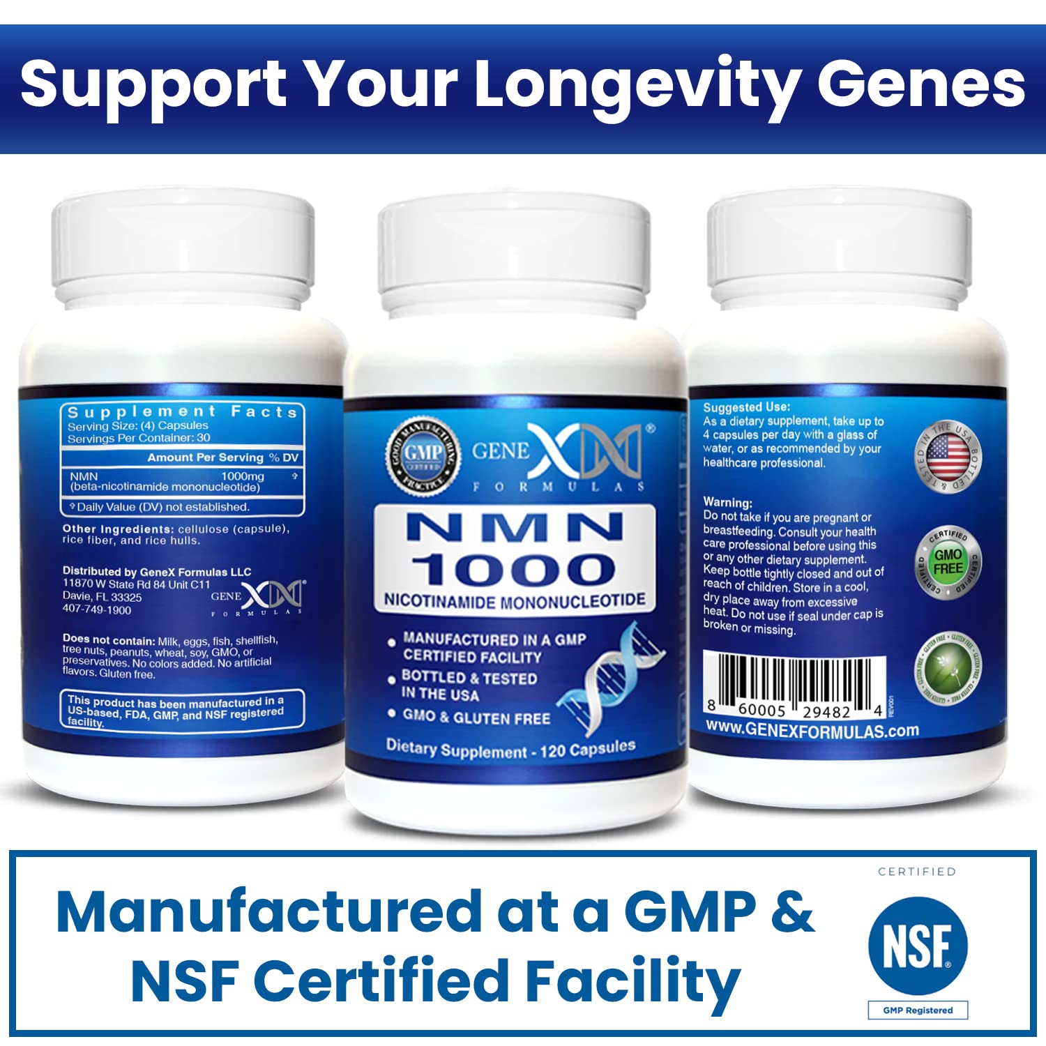 Genex NMN 1000mg packaging and cap detail signaling premium quality.