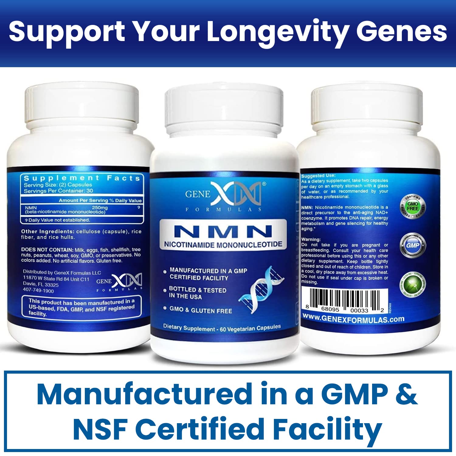 Genex Formulas NMN is Non-GMO, gluten-free, and vegan-friendly