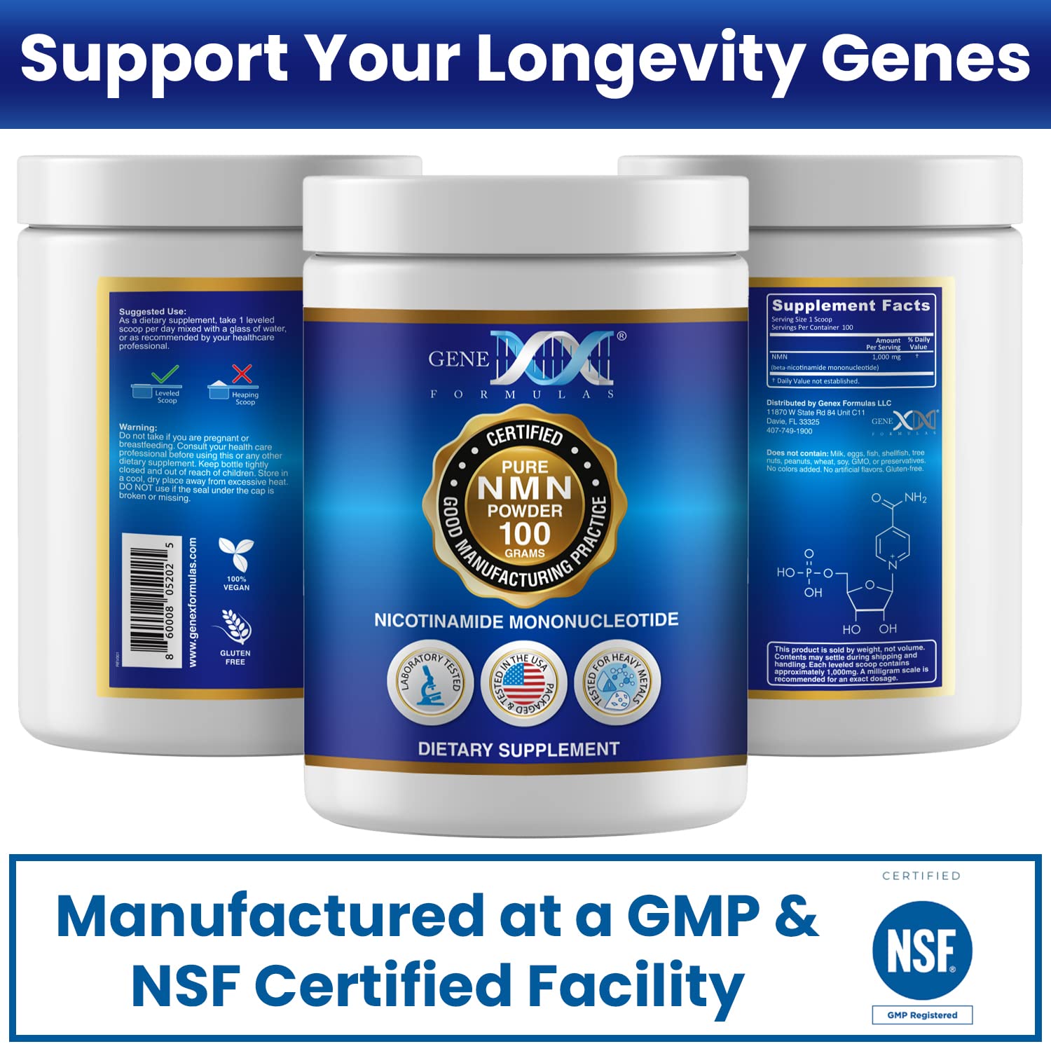 Genex NMN powder stored in a cool, dry place to preserve stability