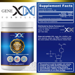 Genex NMN powder jar back displays COA availability for transparency