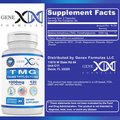Genex TMG capsules inside bottle illustrating 500mg and 1000mg options.