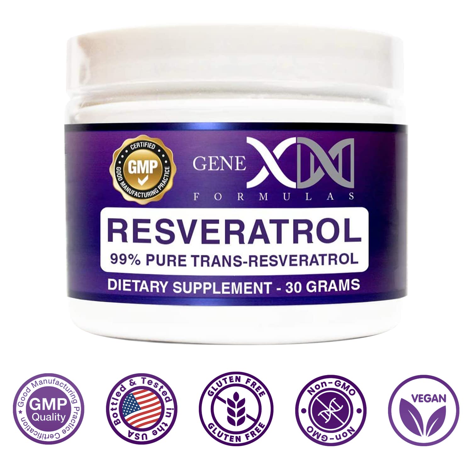 Genex translucent label detail highlights GMP and NSF certification
