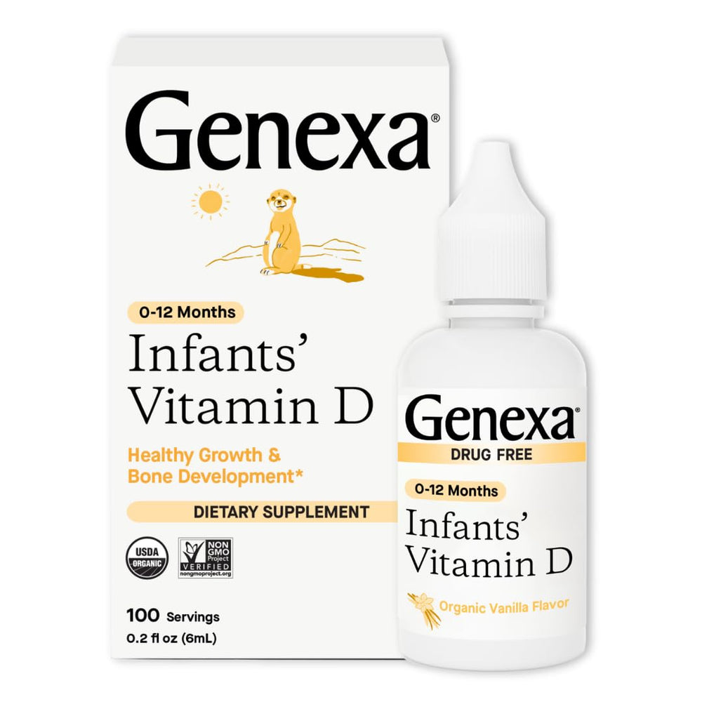 Genexa Infants Vitamin D Drops bottle for easy daily dosage supporting healthy bones