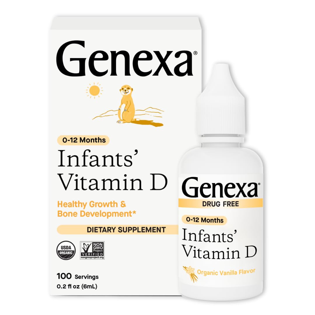 Genexa Infants Vitamin D Drops bottle for easy daily dosage supporting healthy bones