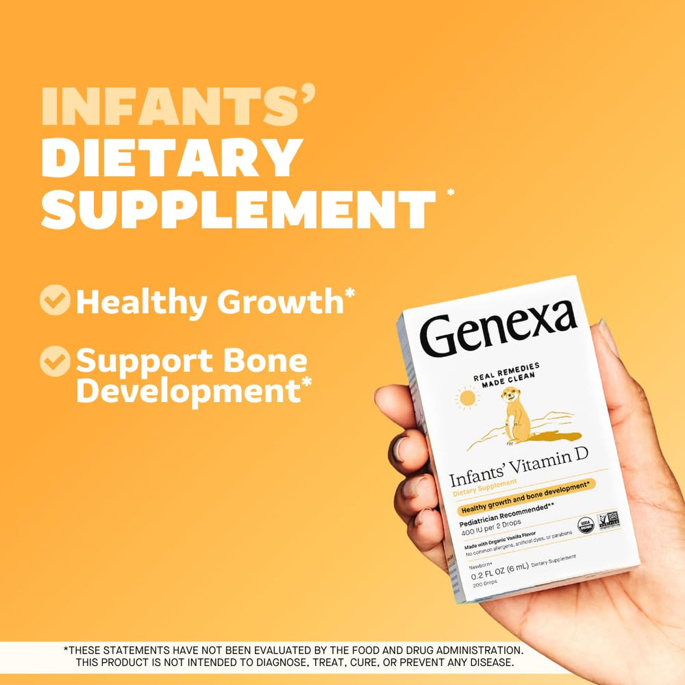 Genexa Infants Vitamin D Drops dropper delivering a precise dose for infants