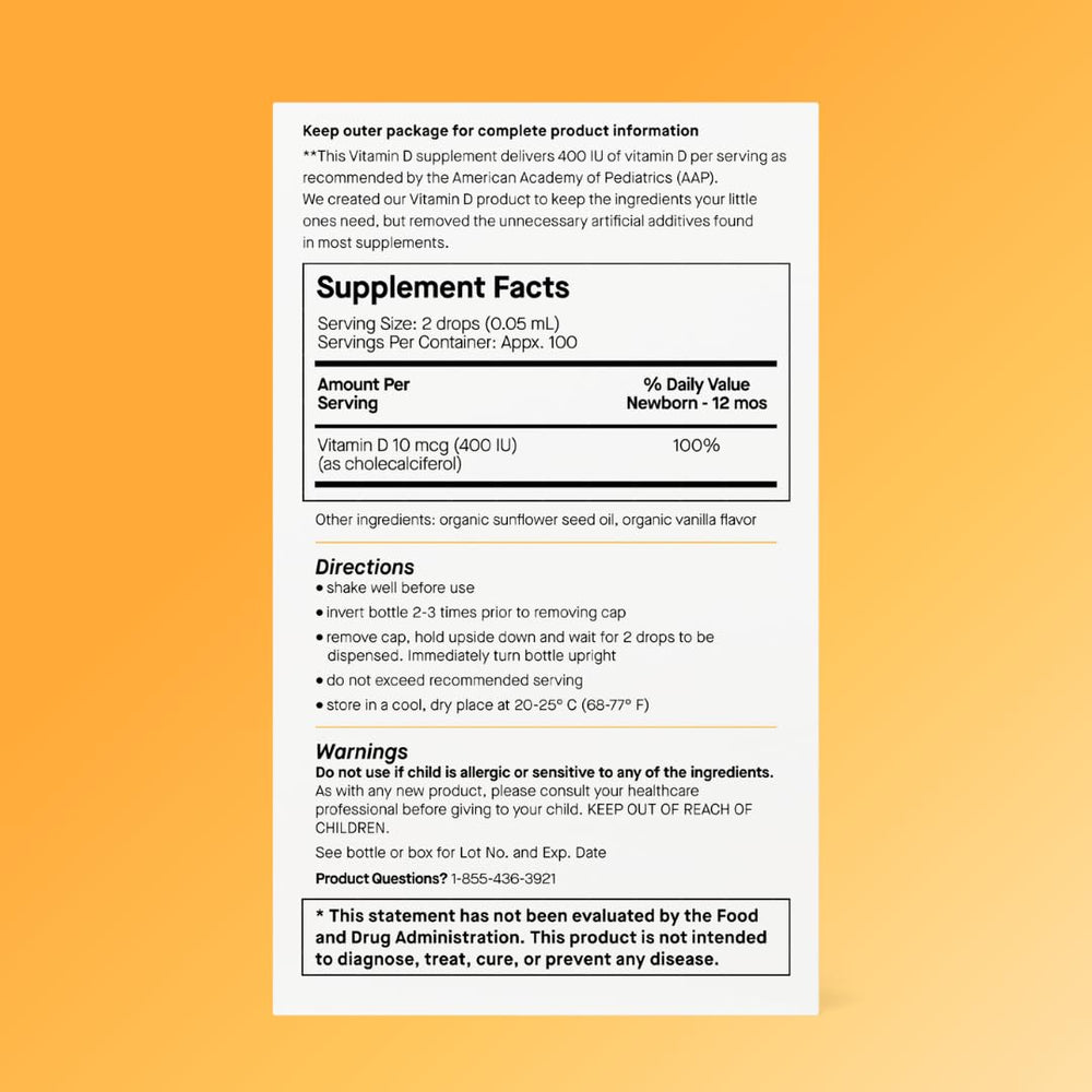 Genexa Infants Vitamin D Drops gluten-free packaging suitable for sensitive diets