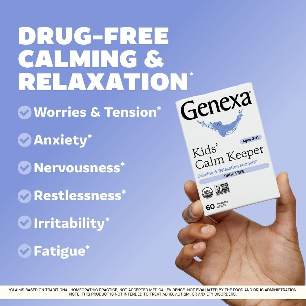Genexa Kids Calm Keeper chewables ready for a quick calm moment on the go.