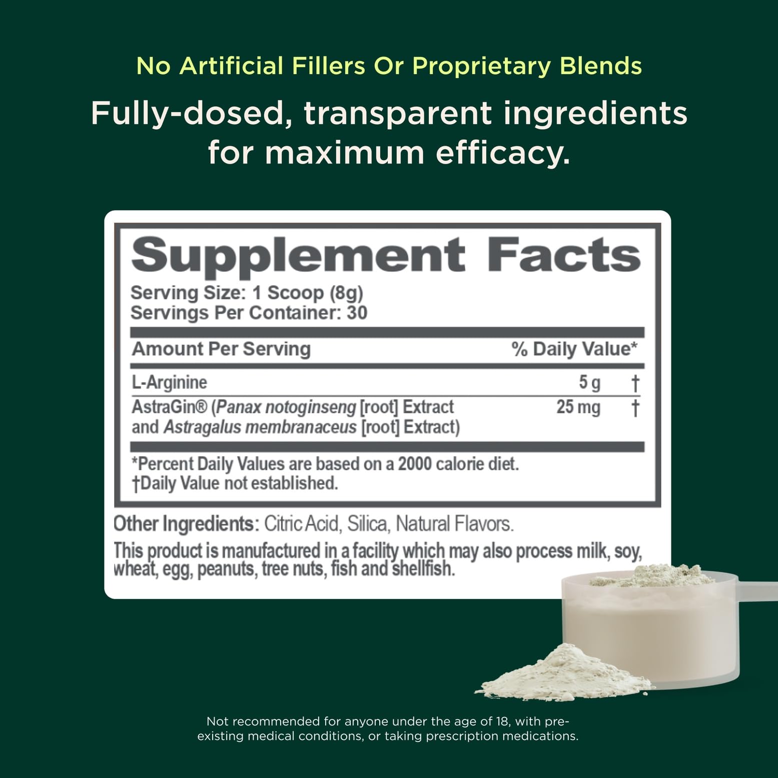 Glass with water and Genius L-Arginine powder ready to mix