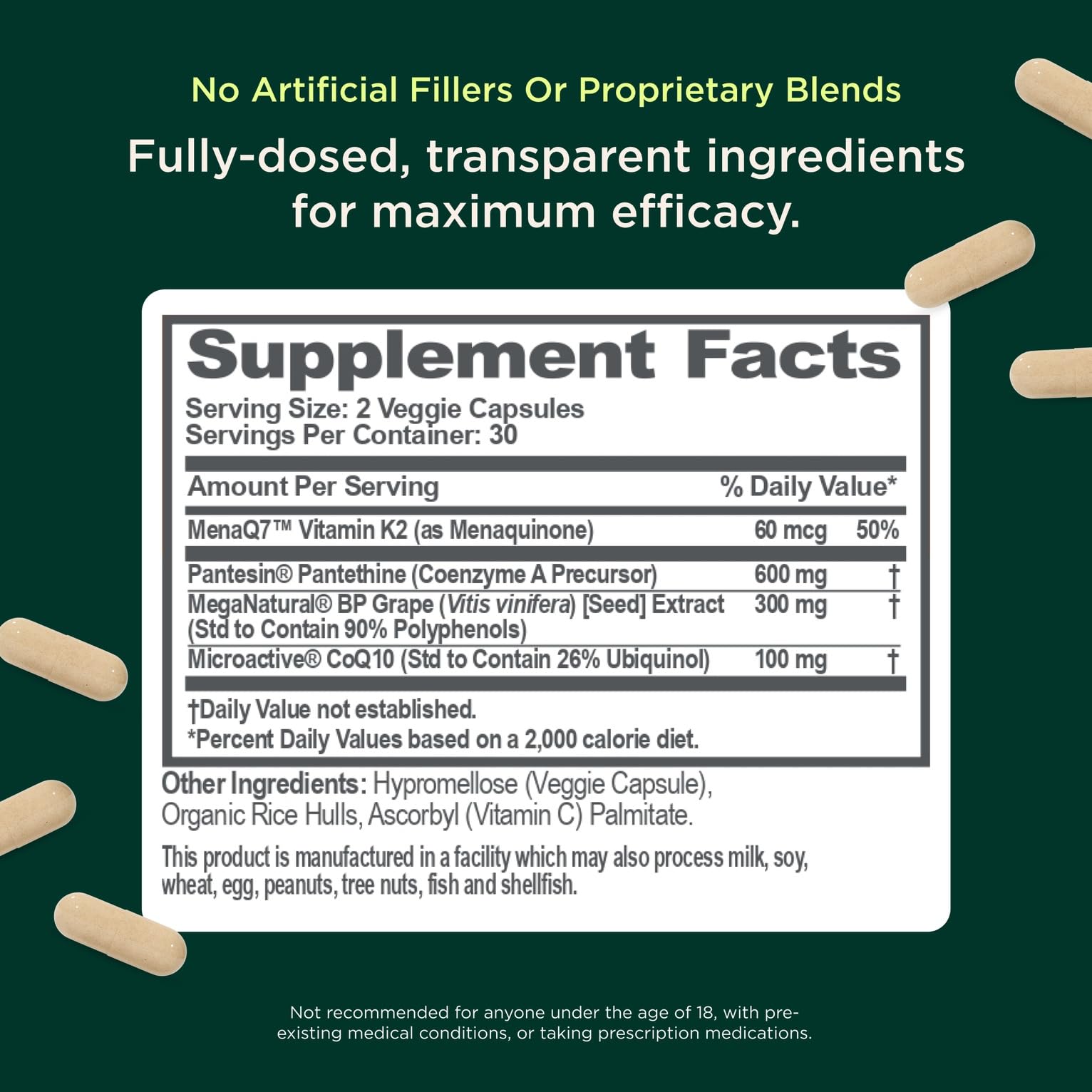Genius Heart grape seed extract capsule showcases premium ingredients for daily vitality.
