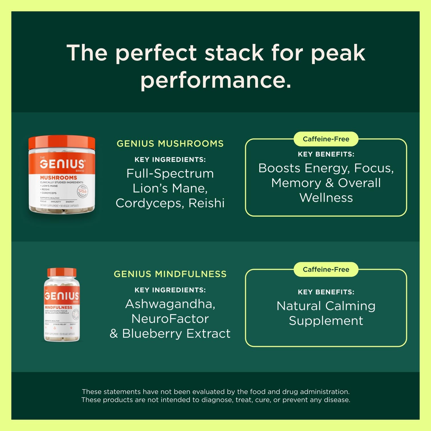 Genius Heart vegan pills emphasize non-GMO, clean composition for everyday use.