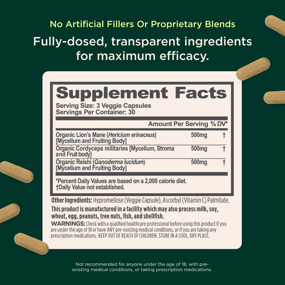 Genius Mushrooms label highlights Cordyceps for natural energy ideas.