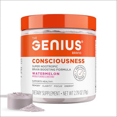 Genius Consciousness bottle being poured with a smooth serving for daily energy