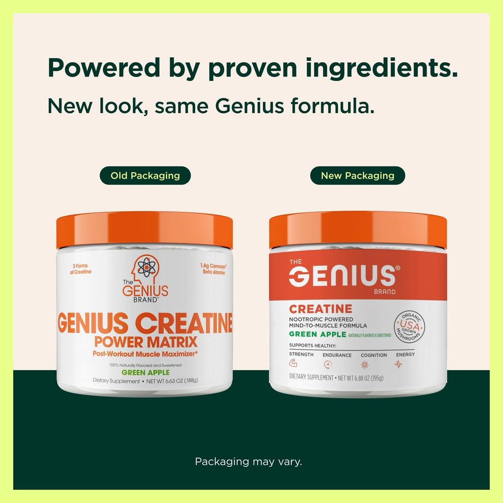 Genius Creatine scoop dispensing into glass for easy daily mix.