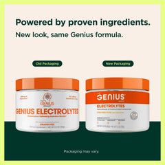 Genius Electrolytes Orange Fizz scoop in water highlights quick hydration for workouts.