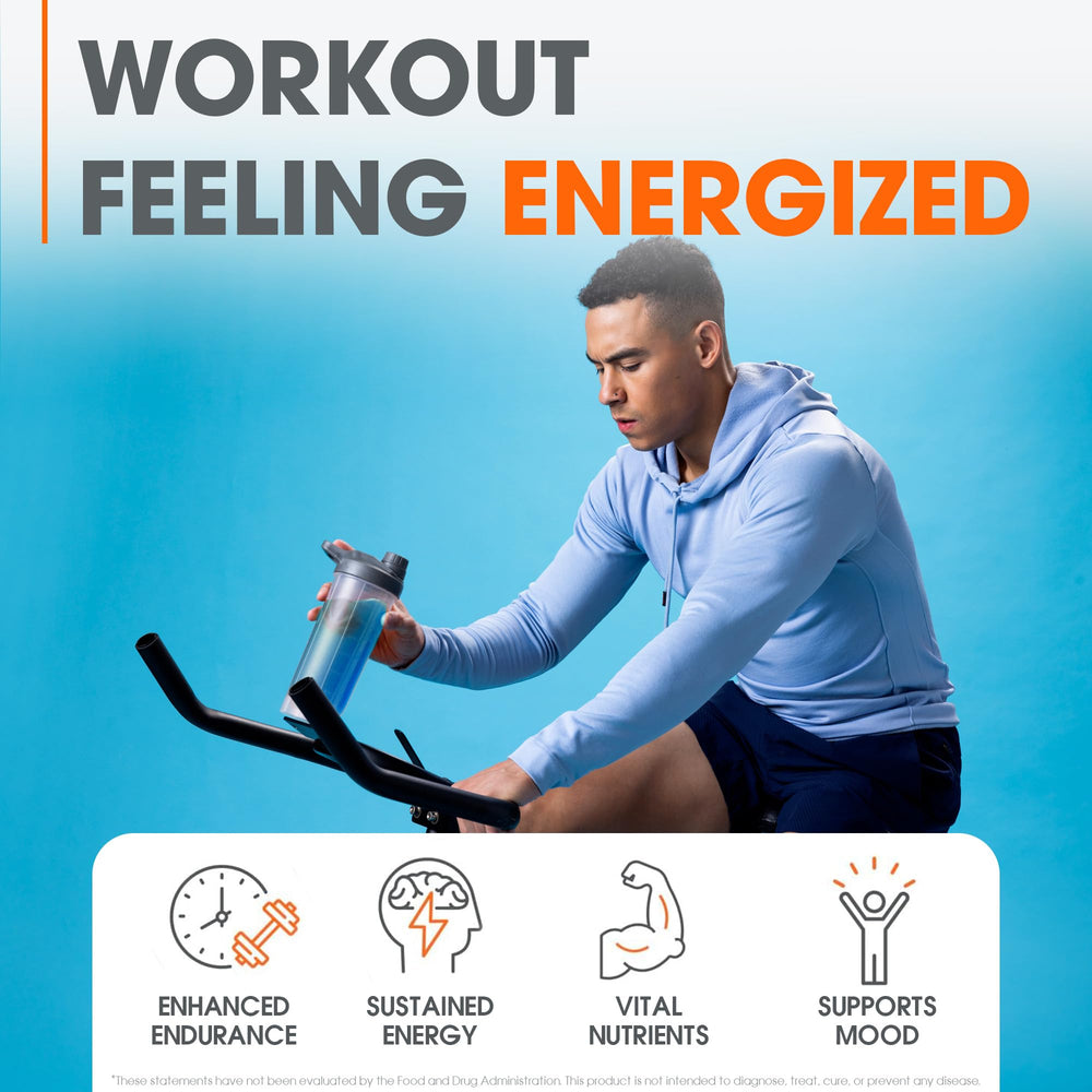 Genius Energized pre-workout powder being scooped for a ready-to-mix dose.