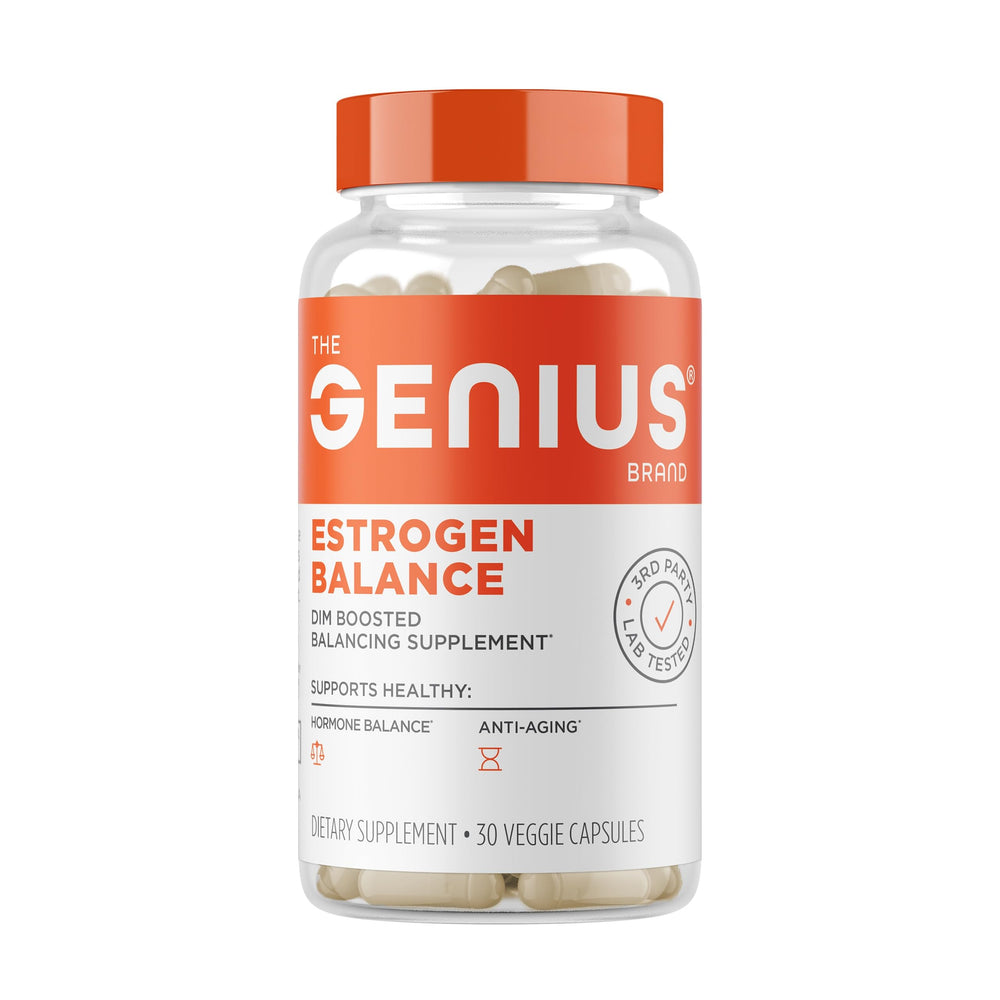 Genius Estrogen Balance bottle front showing natural hormone support