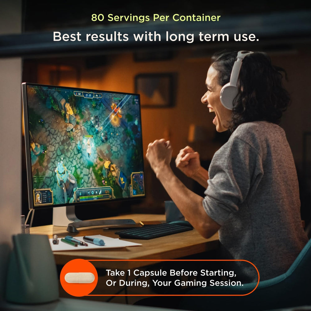 Genius Gamer ingredients closeup features TeaCrine, Dynamine, Cognizin for clean focus