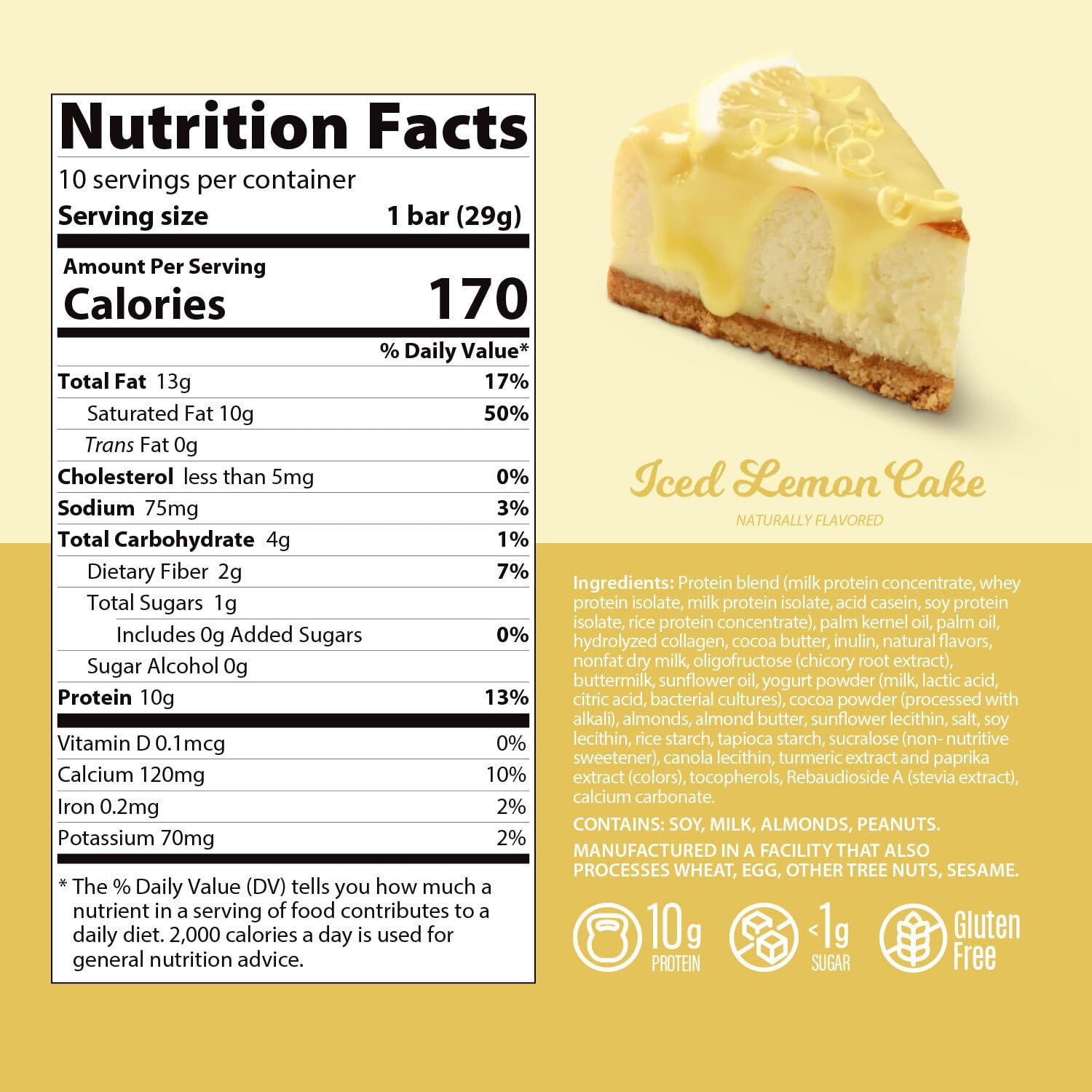 Genius Gourmet Iced Lemon Cake Bar slice close-up