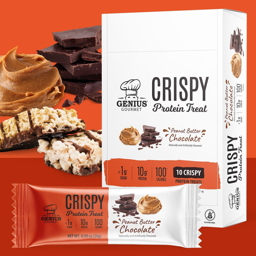 Genius Gourmet Crispy Protein Treat bar close-up crisp texture for a convenient keto snack.