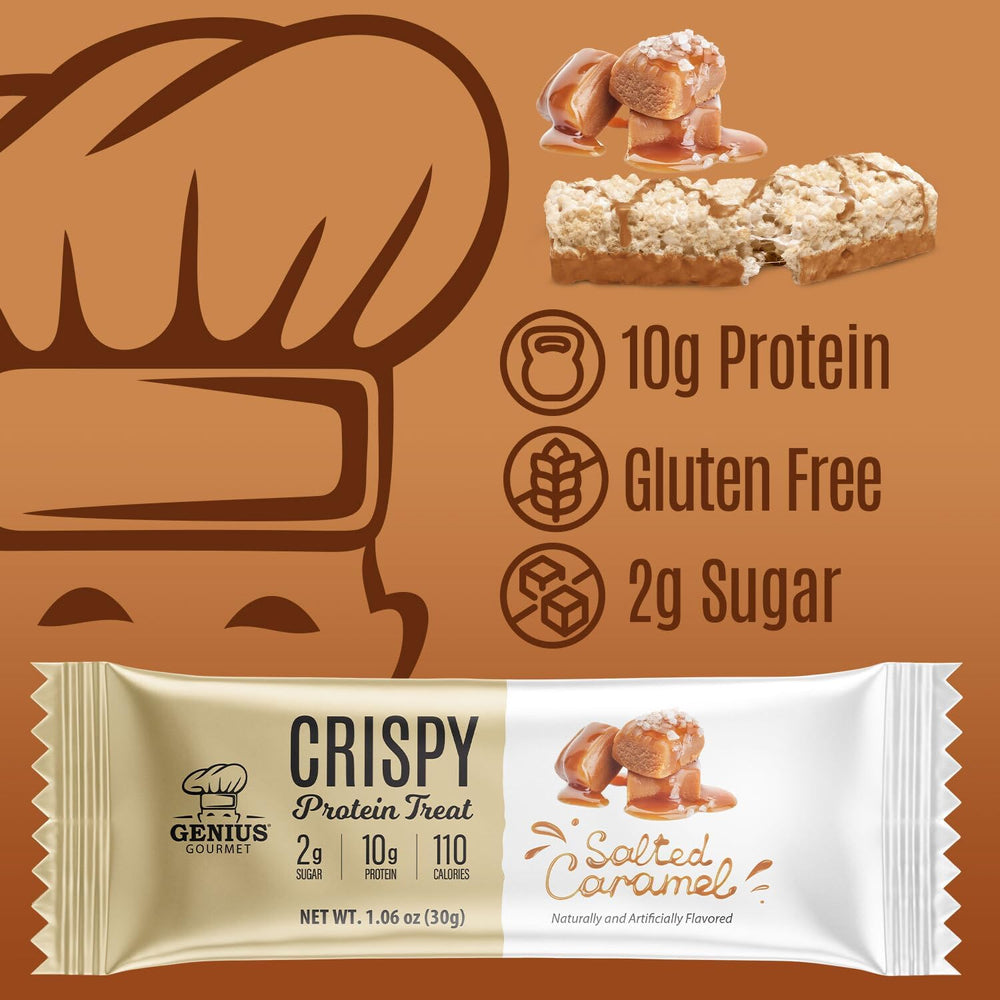 Genius Gourmet Crispy Protein Treat on-the-go bar in pocket or bag for quick energy.