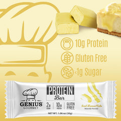 Genius Gourmet Iced Lemon Cake Bar nutrition panel highlighting 10g protein