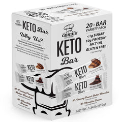 Genius Gourmet Keto Bar chocolate packaging for on-the-go keto snacking