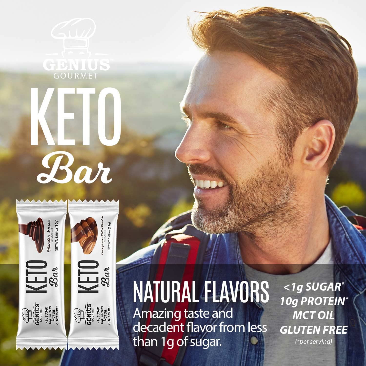 Genius Gourmet Keto Bar on-the-go pack ready for travel and workouts