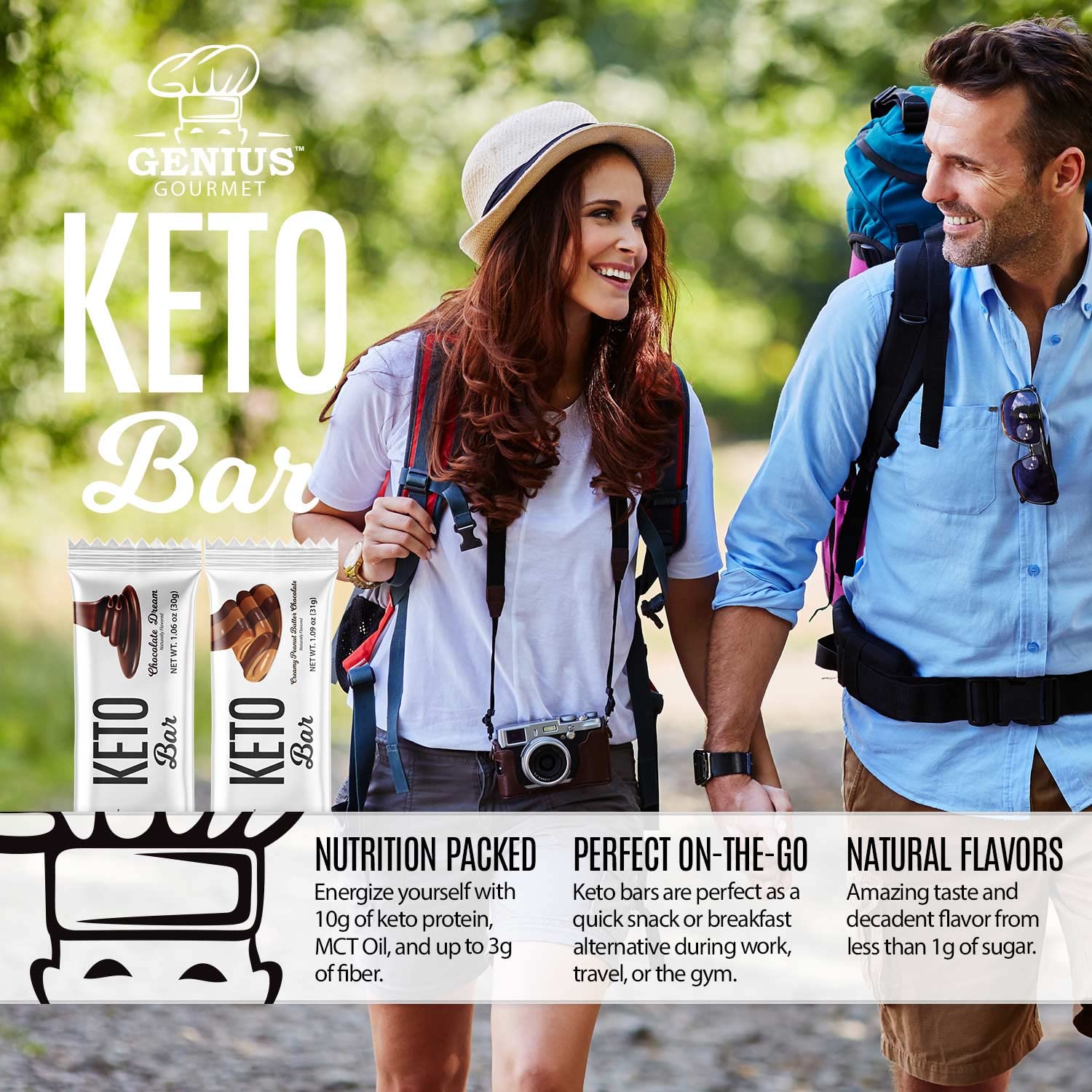 Genius Gourmet Keto Bar unwrapped chocolate texture highlighting premium ingredients