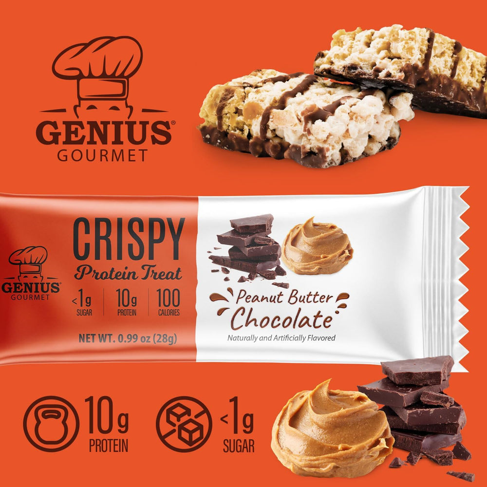 Genius Gourmet low sugar and 2g sugar note in the bar image for mindful snacking.