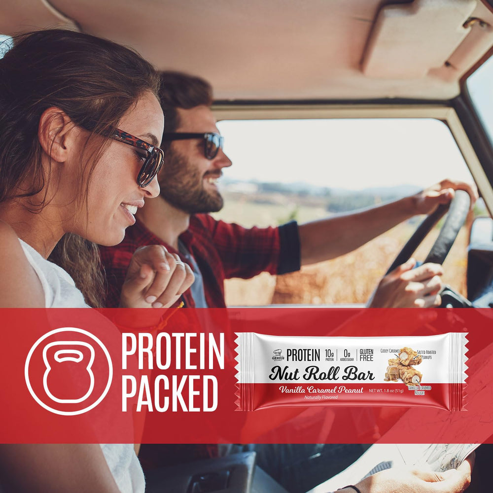 Genius Gourmet Nut Roll Bars wrapped individually for convenient travel snacks.
