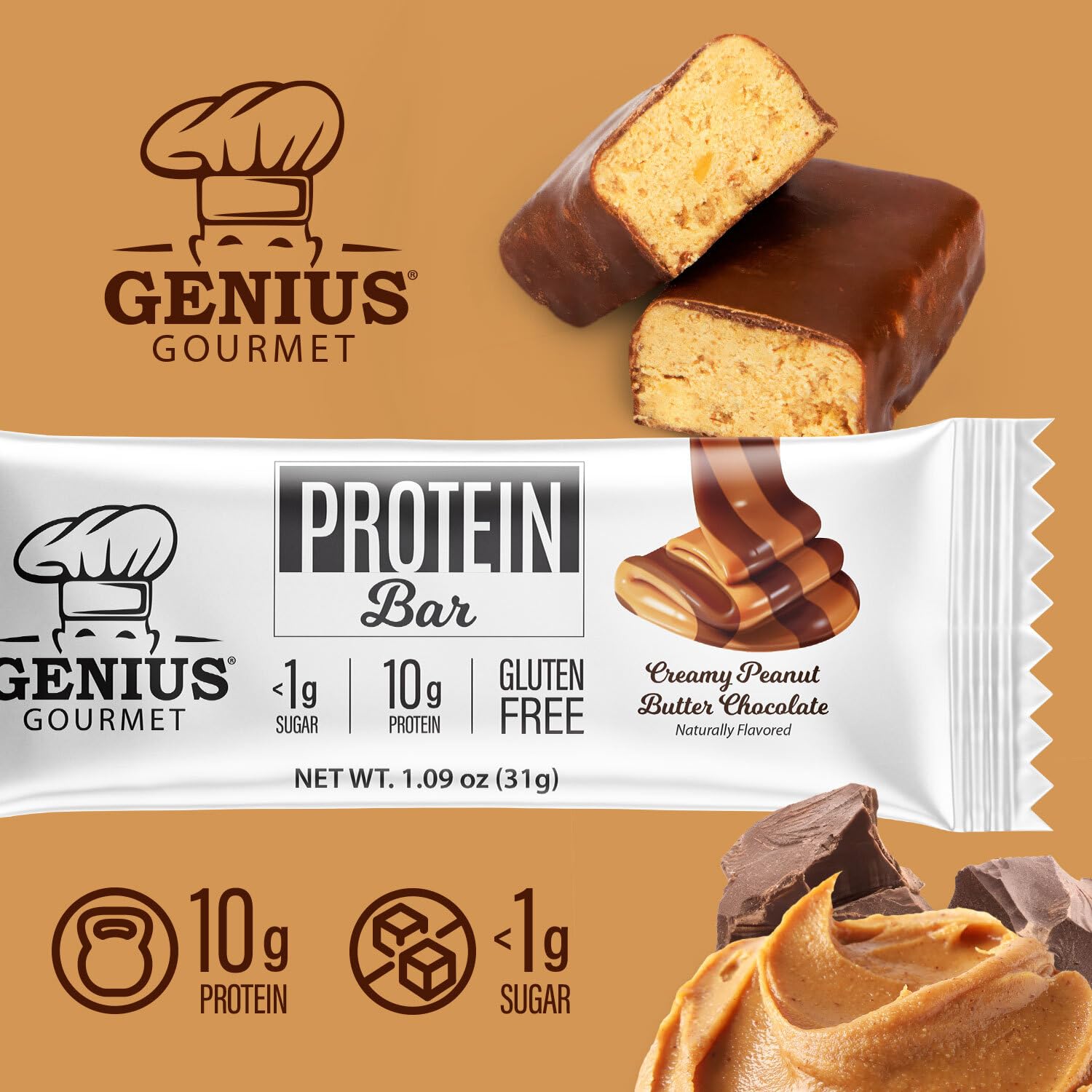 Genius Gourmet bar in an office scene as a convenient low sugar snack
