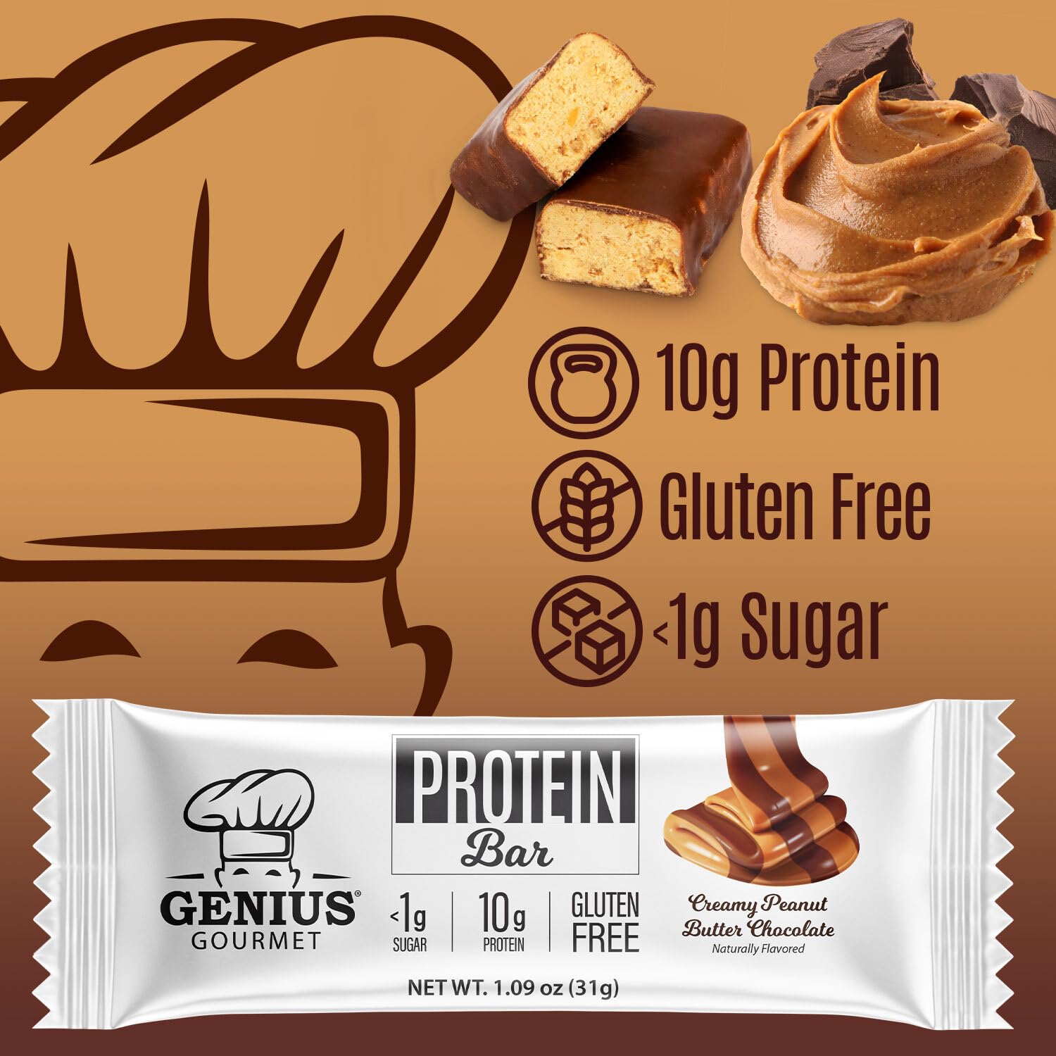 Close-up of texture in Genius Gourmet bar showing soft center and rich chocolate