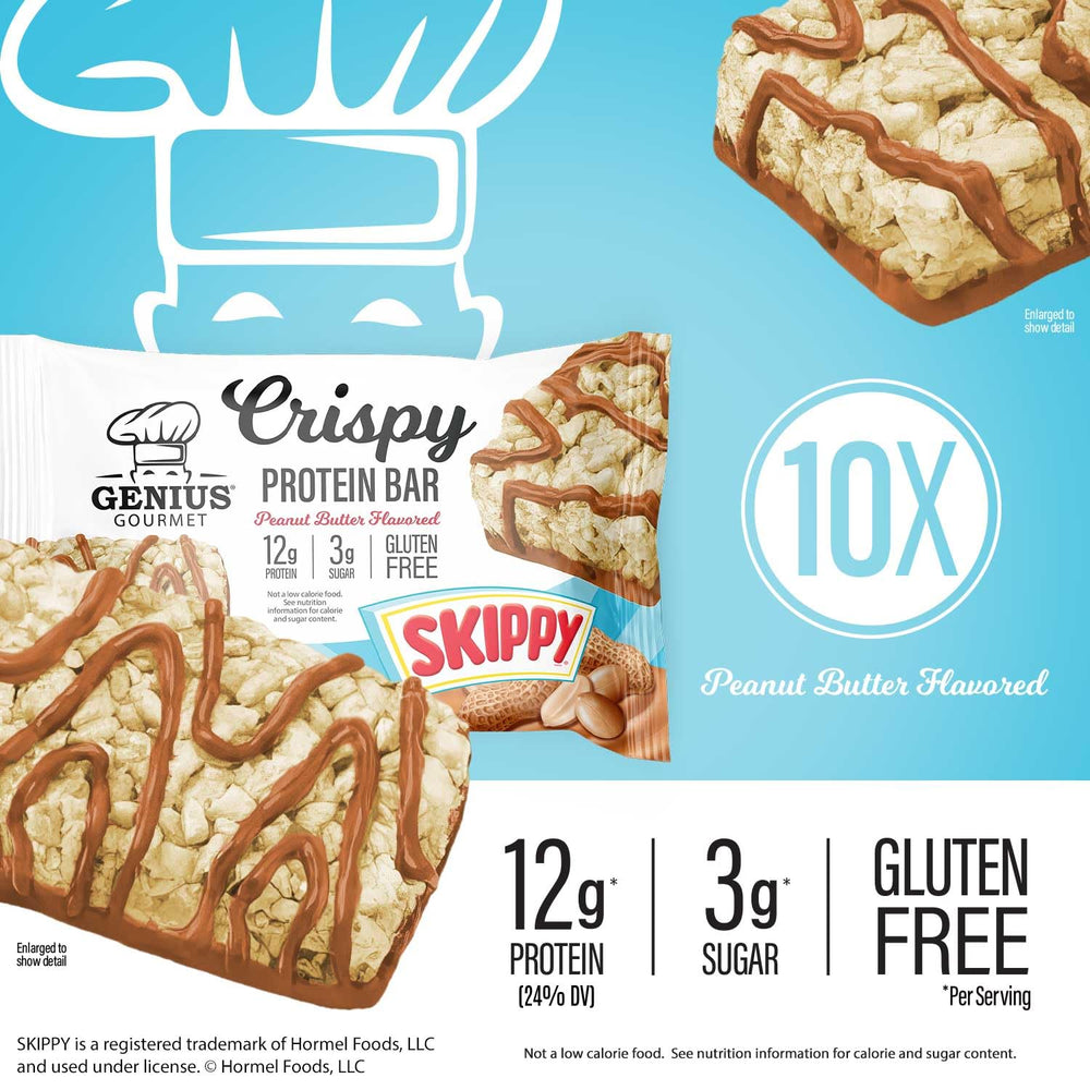Genius Gourmet SKIPPY 3g sugar visual signals a lower-sugar snacking choice.