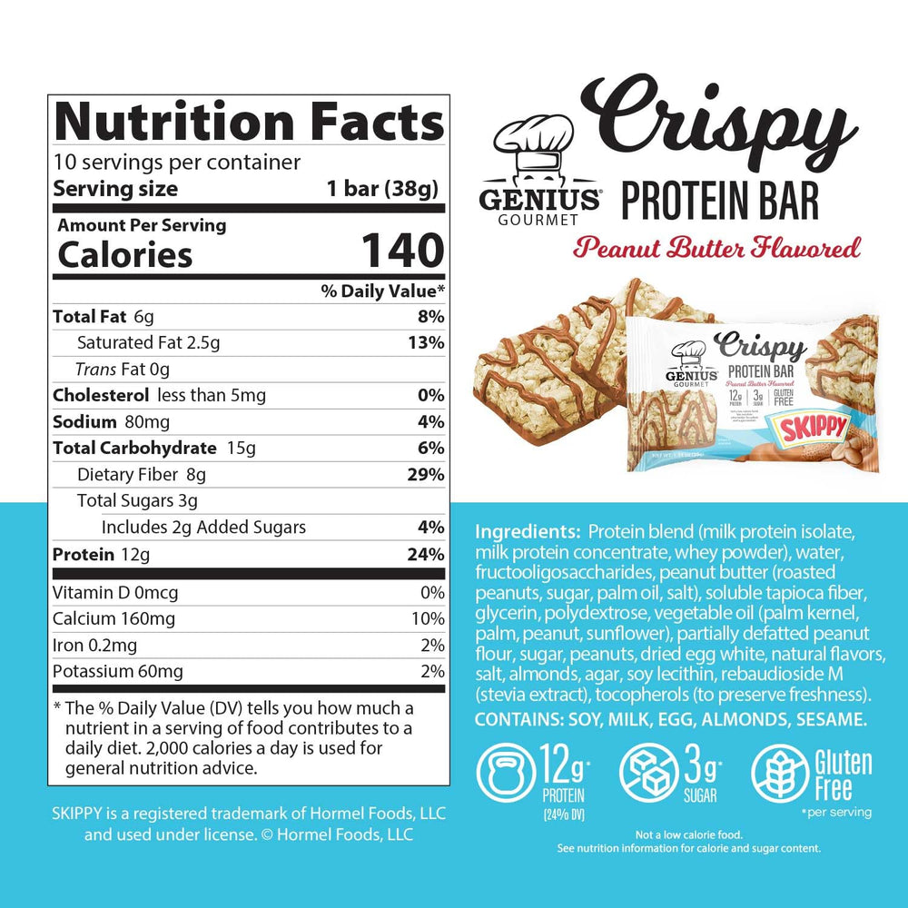 Genius Gourmet SKIPPY crispy bar close-up highlighting crisp texture for lunchboxes.