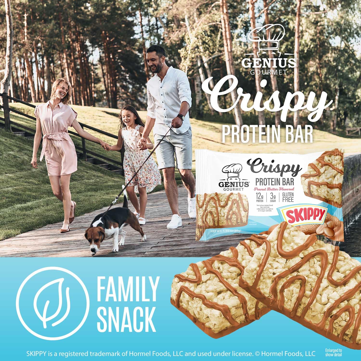 Genius Gourmet SKIPPY family-pack display suitable for sharing at home.