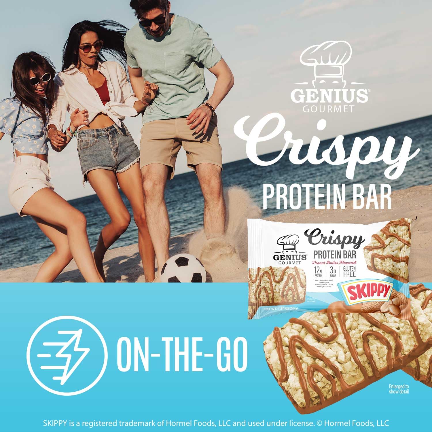 Genius Gourmet SKIPPY lunchbox-ready bar in a packed lunch.