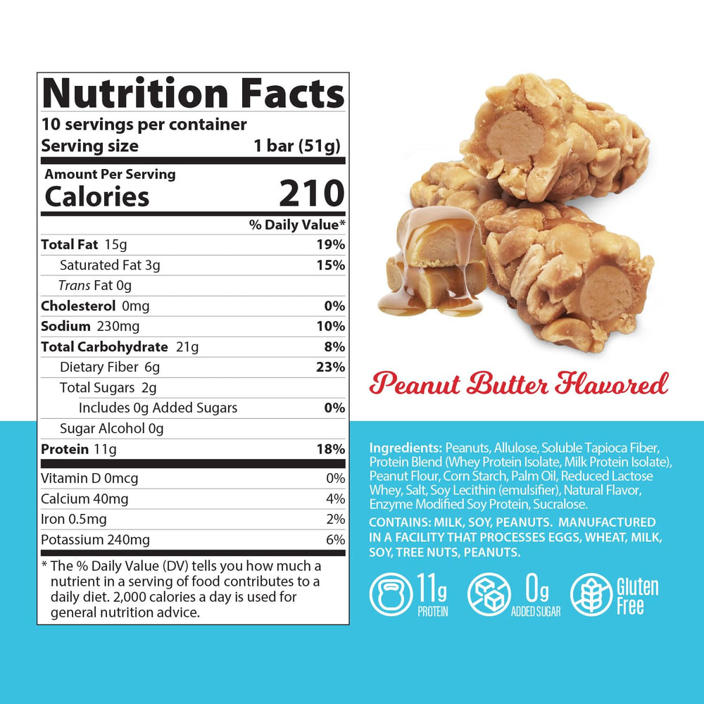 Genius Gourmet SKIPPY bar crunchy peanuts close-up highlights texture and bite