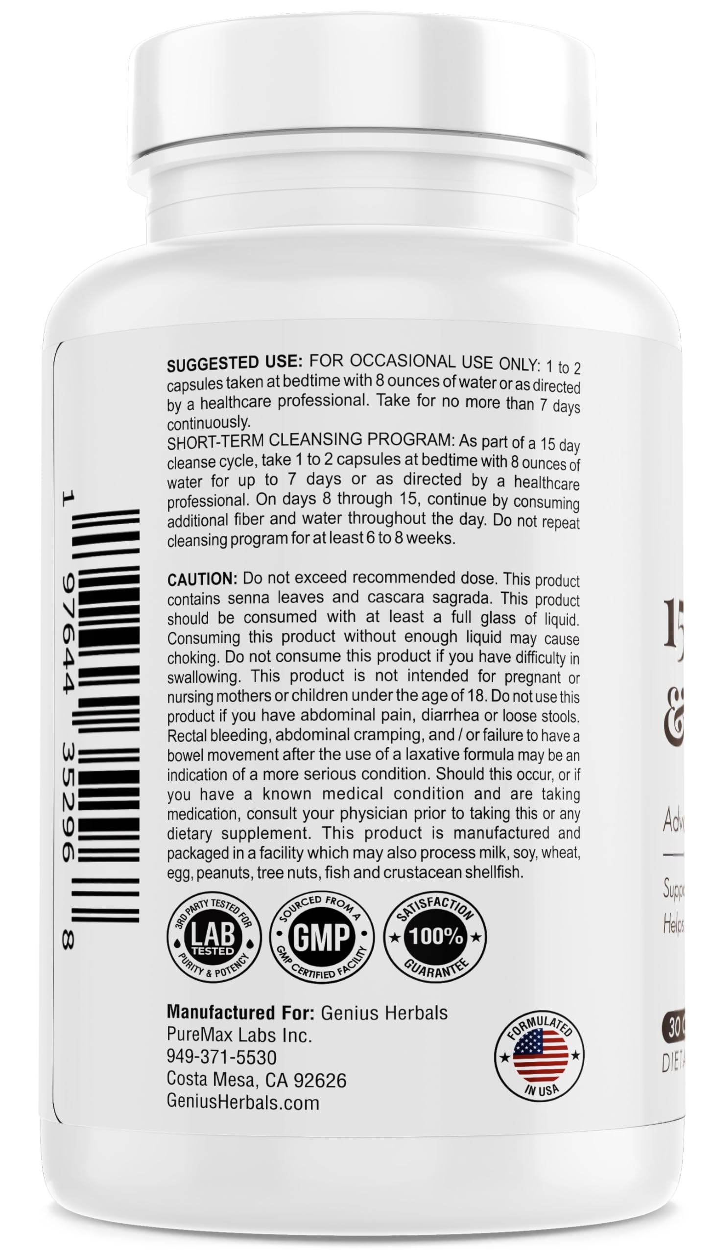 GENIUS HERBALS detox label closeup highlighting natural ingredients and quality