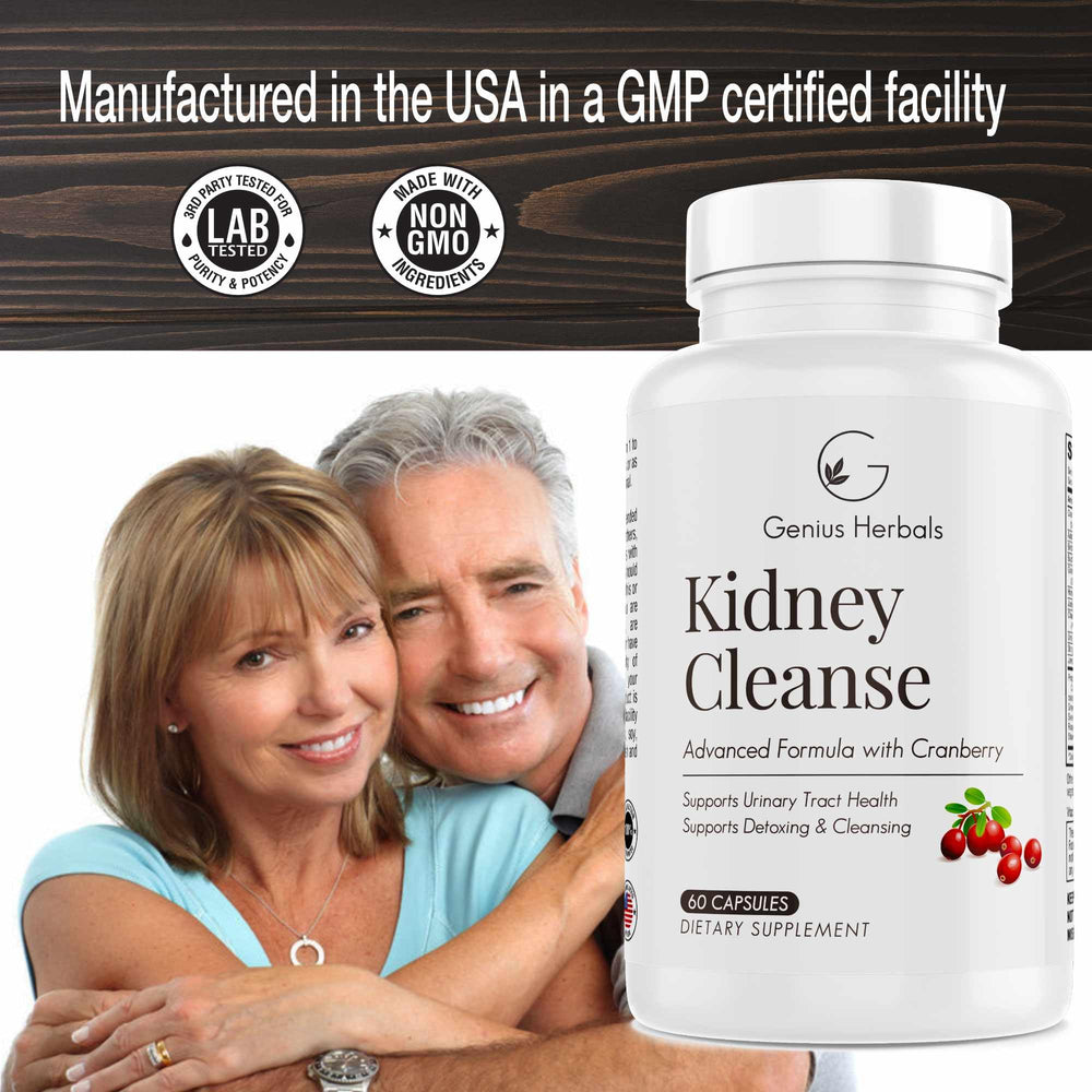 GENIUS HERBALS USA-made facility label signals GMP quality.