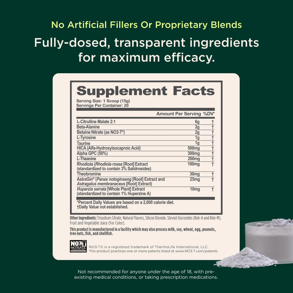 Genius Pre label close-up highlighting clean ingredients and transparency.
