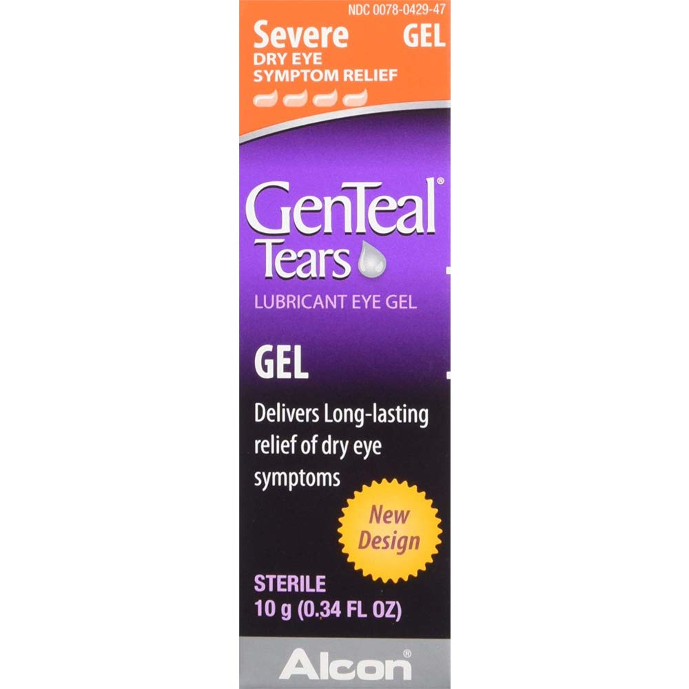 GenTeal gel tube close-up showing easy squeeze for on-the-go eye hydration.