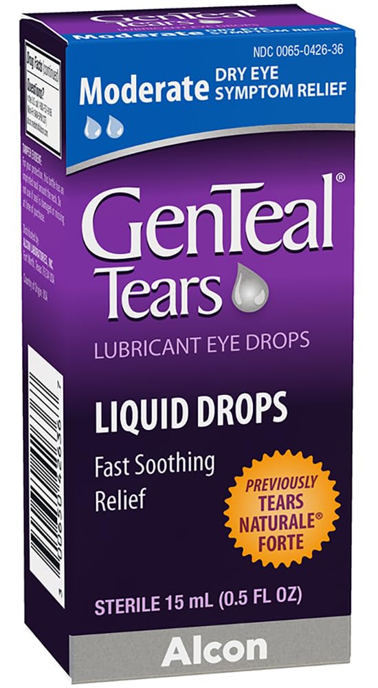 Genteal Lágrimas: envase de vidrio compacto para uso diario.