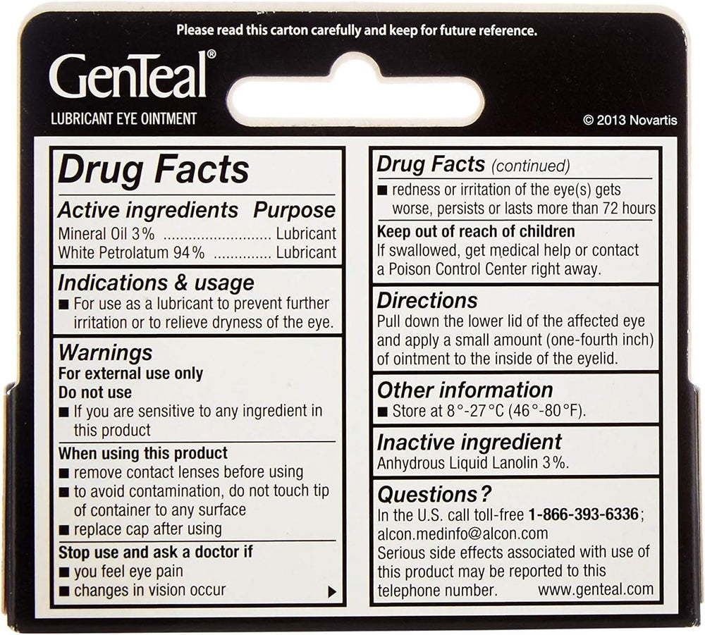 Genteal Tears Night-Time Ointment tube close-up illustrating nighttime protection for dry eyes.