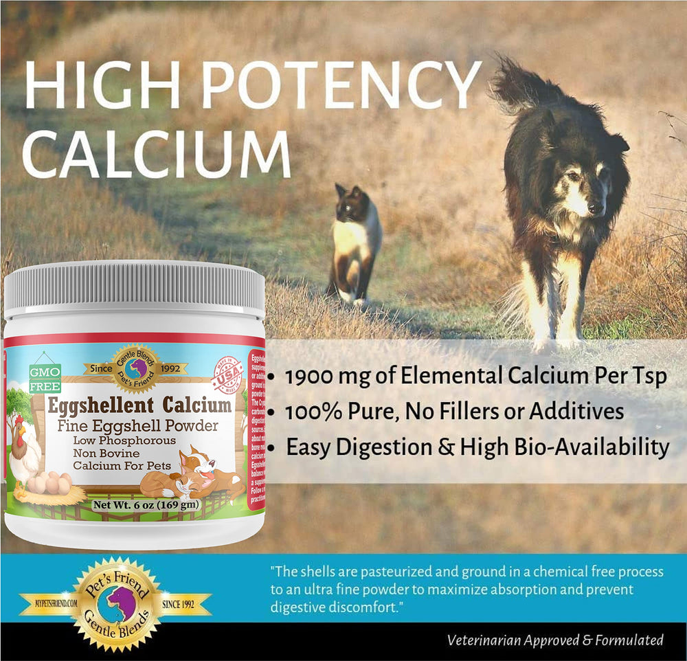 6 oz Eggshellent Calcium bottle sits on the kitchen counter.