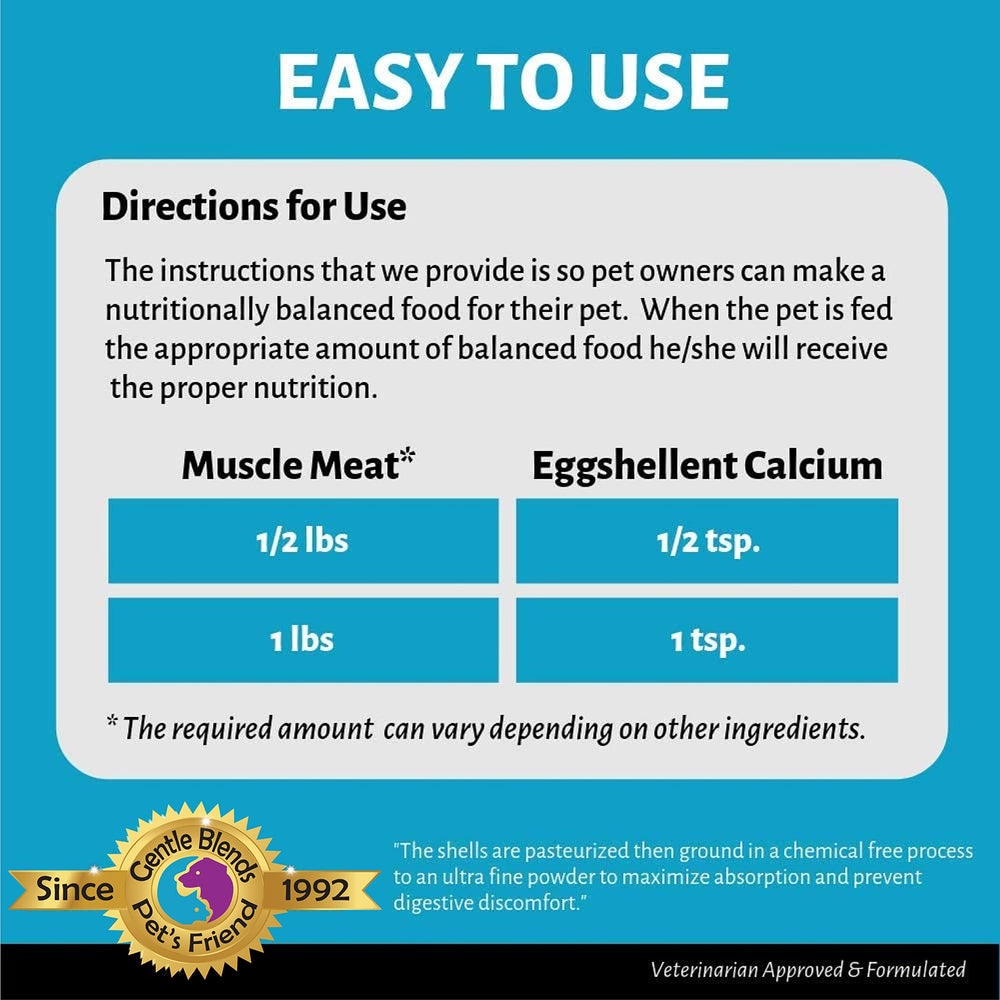 Pet owner adds Eggshellent Calcium to a pet's bowl for easy daily use.