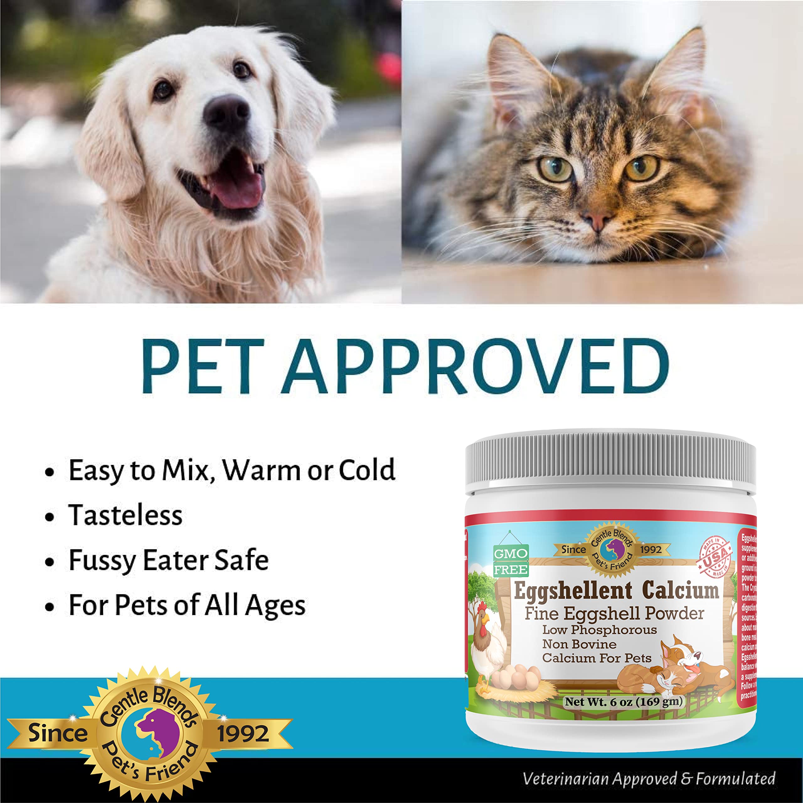 Natural eggshell calcium label highlights purity and no additives for daily use.