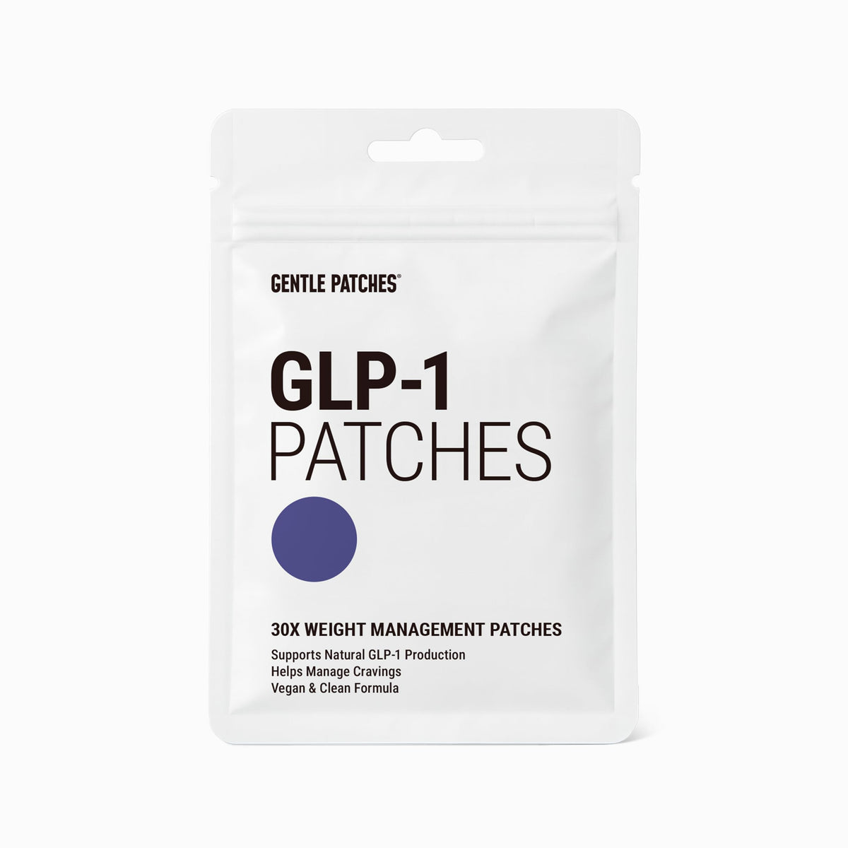 Gentle Patches GLP-1 bottle with patch close-up for discreet daily use.