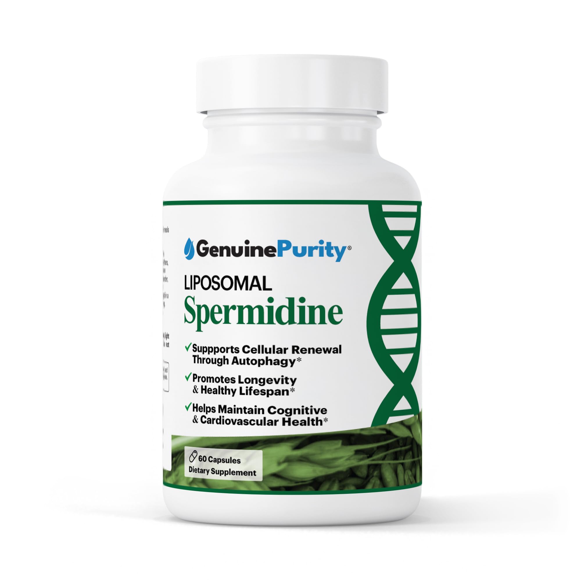 GenuinePurity Liposomal Spermidine bottle with 60 capsules for daily vitality