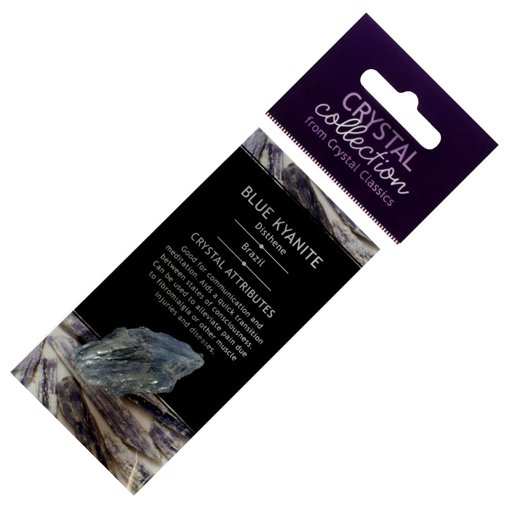 GeoFossils Blue Kyanite crystal display aids calm communication.